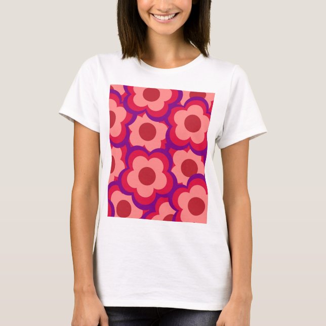Fold Färg Retro Hippie Flower Mönster T Shirt (Framsida)