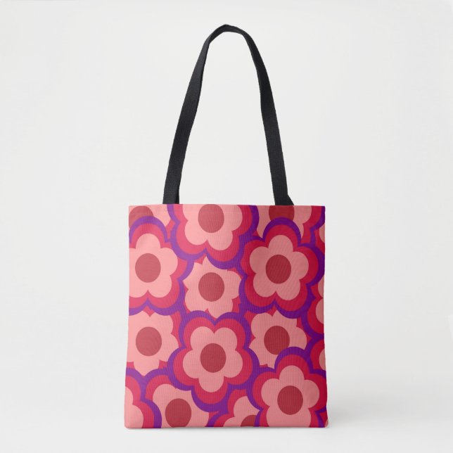 Fold Färg Retro Hippie Flower Mönster Tygkasse (Framsida)