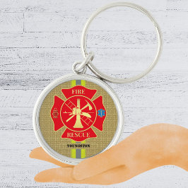 Fold Firefighter Maltese Kor Art Rund Silverfärgad Nyckelring