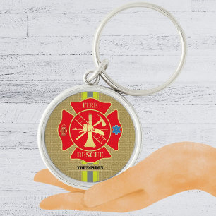 Fold Firefighter Maltese Kor Art Rund Silverfärgad Nyckelring