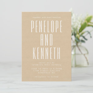 Fold Namn Retro Typography Beige Kraft Bröllop Inbjudningar