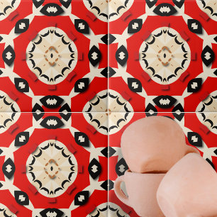 Fold Red Beige Black Symmetrical Geometric Mönster Kakelplatta