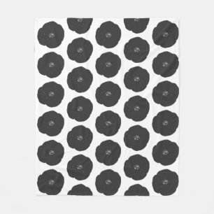 Fold Retro Flower Mönster i svartvitt Fleecefilt