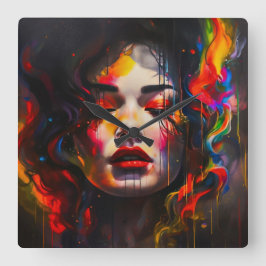 Fold Surreal Porträtt Fyrkantig Klocka