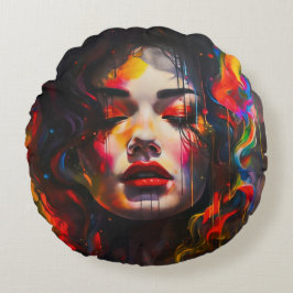 Fold Surreal Porträtt Rund Kudde