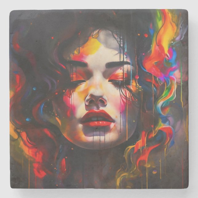 Fold Surreal Porträtt Stenunderlägg (Framsidan)