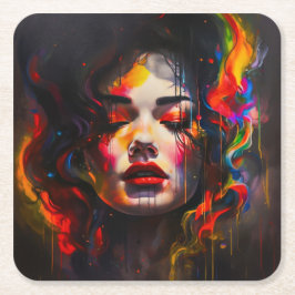 Fold Surreal Porträtt Underlägg Papper Kvadrat