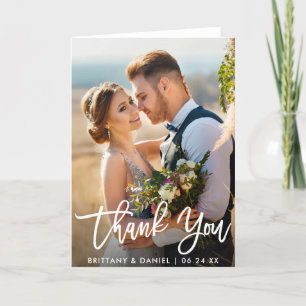 Fold Tack i Bröllop Photo Modern Push Script Fold Kort