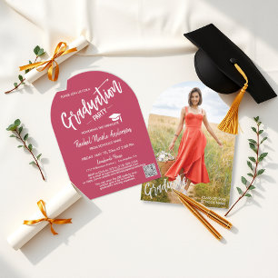 Fold Viva Magenta Arch Photo Grad Inbjudningar