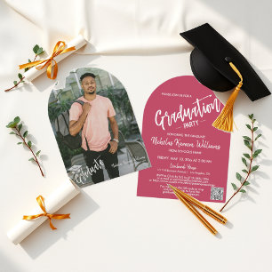 Fold Viva Magenta Arch Photo Grad Party Inbjudningar