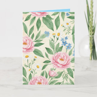 Folded Greeting Card Blank Floral Spring Pattern Kort