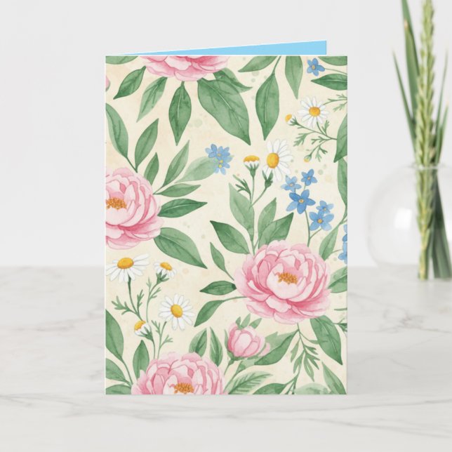 Folded Greeting Card Blank Floral Spring Pattern Kort (Framsida)