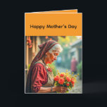 Folded Greeting Card for Mother's day Kort<br><div class="desc">A woman serenly holds a bouquet of brightly colored flowers in this charming image.</div>