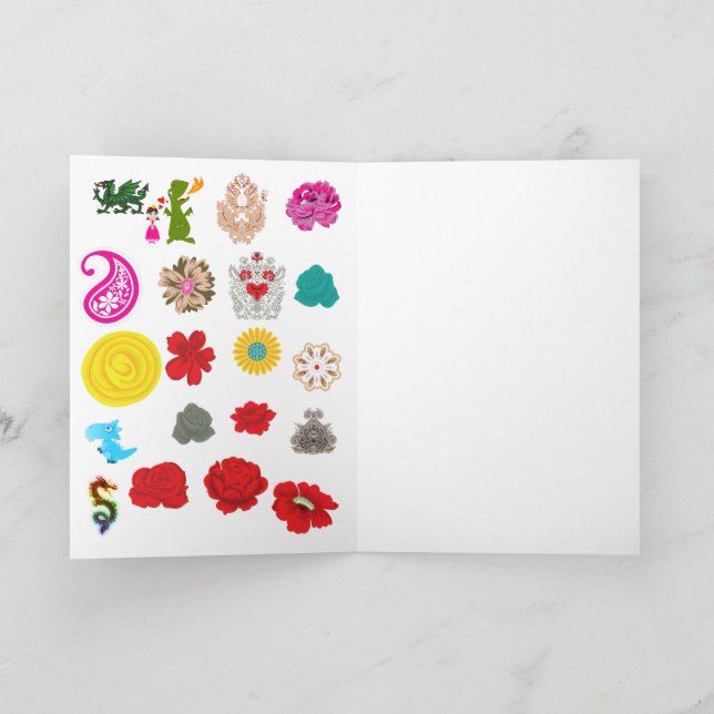 Folded Greeting Cards | Floral Dragon Art Kort (Inuti)