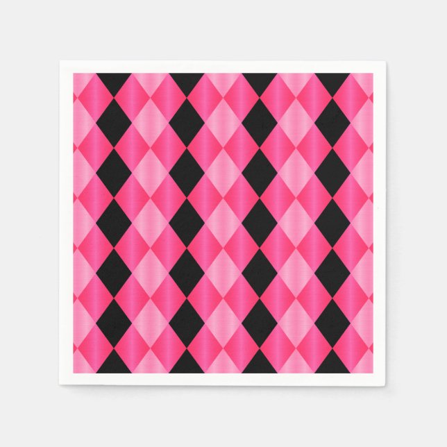 Folded Harlequin, Rosa-Black-PAPPRA PARTY NAPKINS Pappersservett (Framsidan)