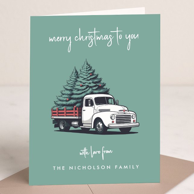 Folded Holiday Card | Christmas Delivery Truck Helgkort (A vintage inspired delivery truck folded holiday card design with retro festive flair)