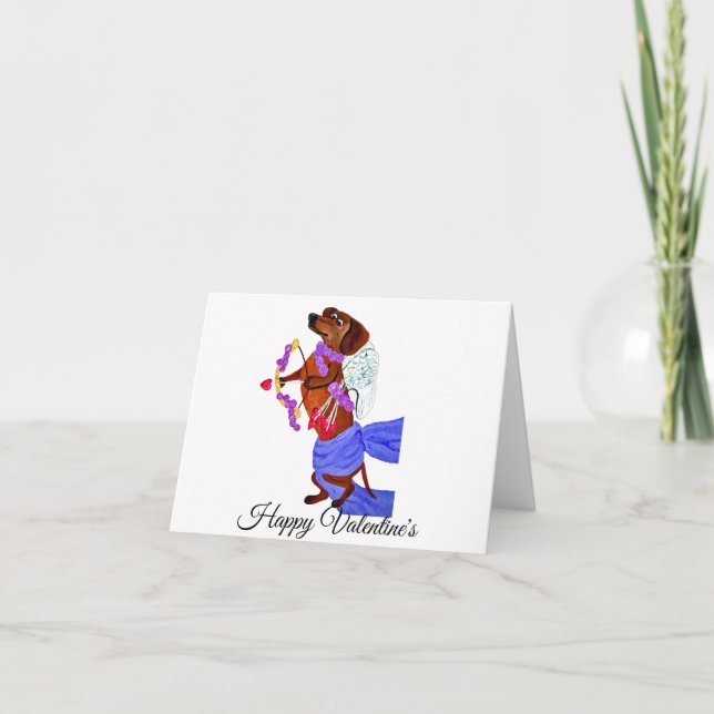 Folded Valentine's Day Dachshund cupid Card Tack Kort (Framsida)