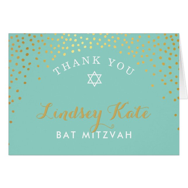 FOLED TACK bat mitzvah guld-KONetti MINT OBS Kort (Framsidan Horizontal)