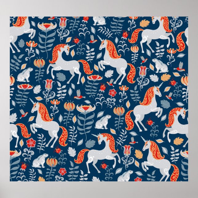 Folfantasy: Unicorns, Rabbits, Birds Poster (Framsidan)