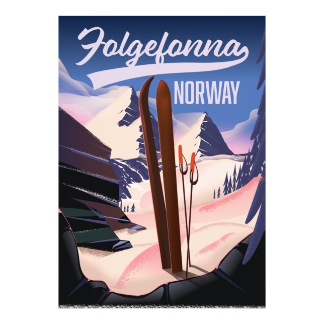 Folgefonna norge ski poster. fototryck (Framsidan)