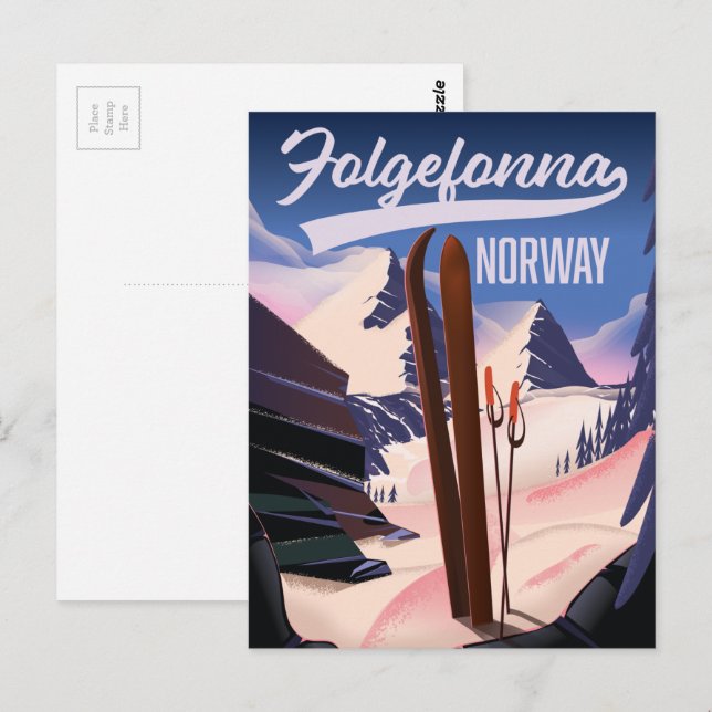 Folgefonna Norge skidposter. Vykort (Fram/baksida)