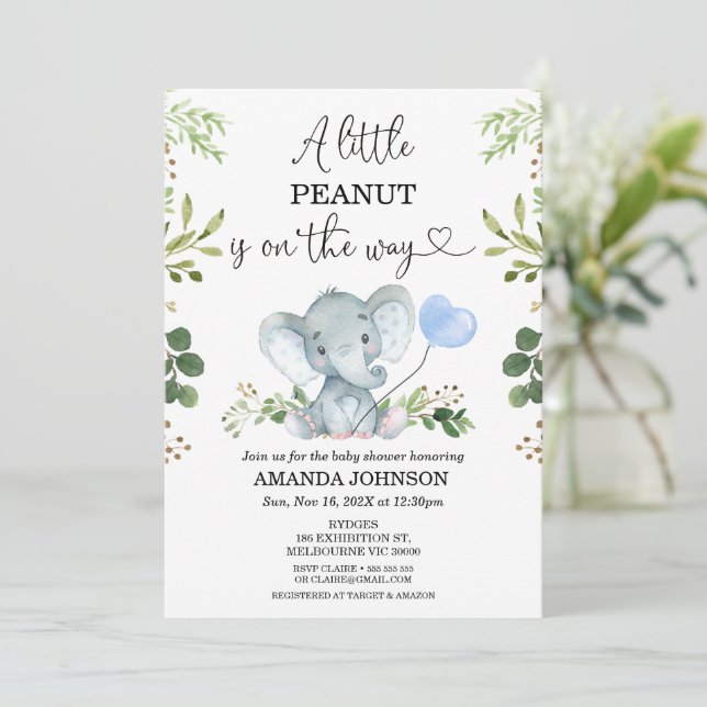 Foliage A Little Peanut Elephant Baby Shower Inbjudningar (Stående Fram)