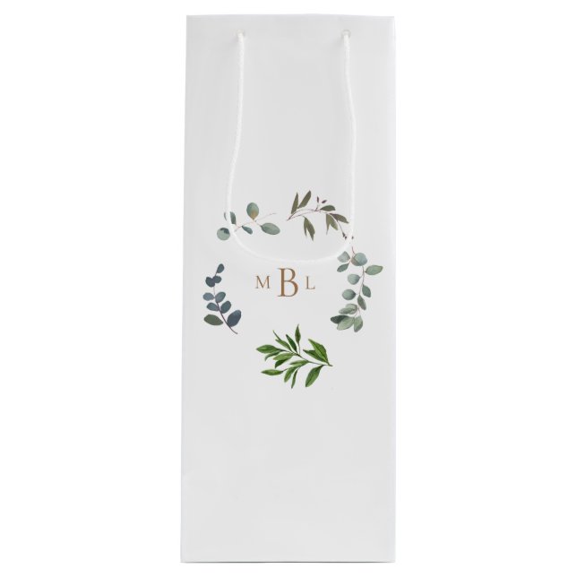 Foliage and Guld Monogram White Elegant bröllop (Framsidan)