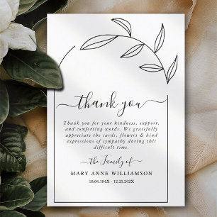 Foliage Arch Text Script Funeral Tack you Card Kort