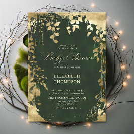 Foliage Baby Shower för Guld Ram Inbjudningar