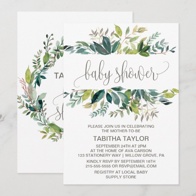 Foliage Baby Shower Inbjudningar (Fram/baksida)