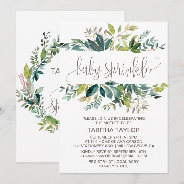 Foliage Baby Sprinkle Inbjudningar (Fram/baksida)