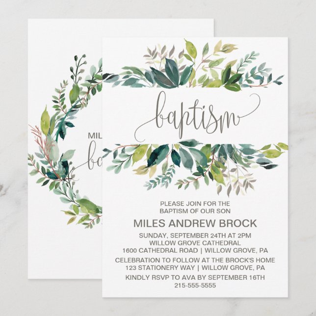 Foliage Baptism Inbjudningar (Fram/baksida)