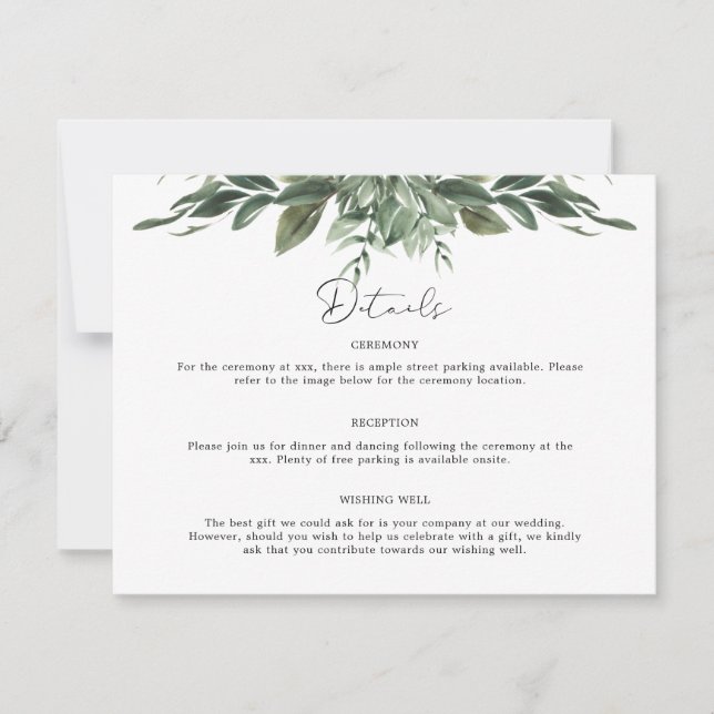 Foliage blad detaljer inklusionskort inbjudningar (Framsida)