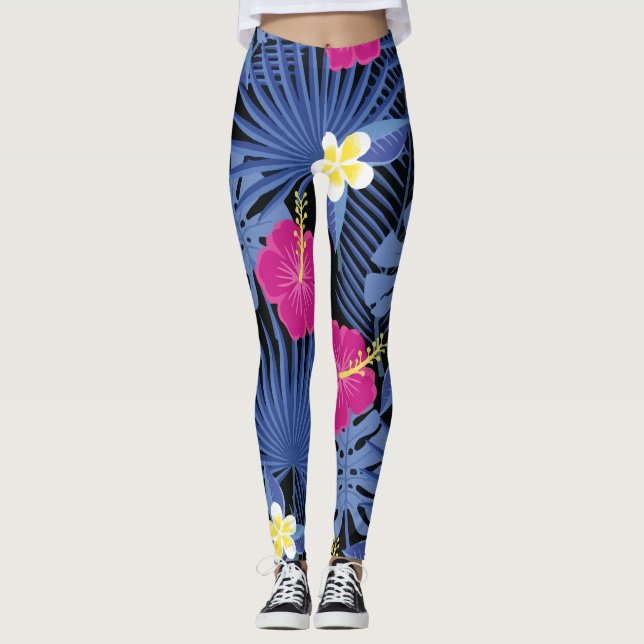 Foliage Blommigt Tropical Hawaiian Leggings (Framsida)