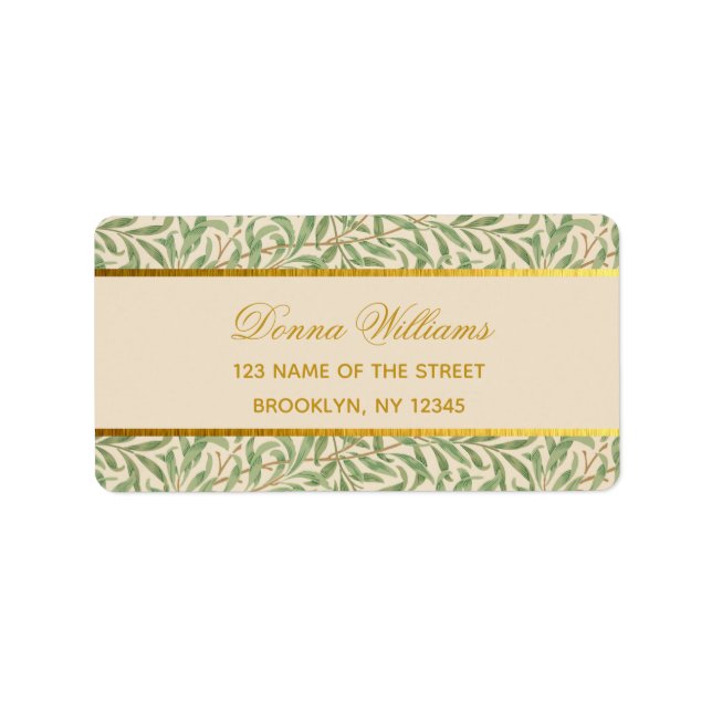 Foliage Calligraphy Faux Gold Foil Grönt Löv Adressetikett (Framsidan)