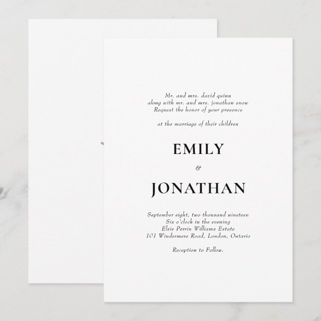 Foliage Classic, enkel bröllopsinbjudan Inbjudningar (Fram/baksida)