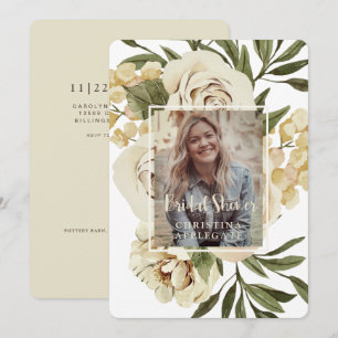 Foliage Cream Blommigt Bride Photo Shower Rounds Inbjudningar