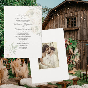 Foliage Cream Blommigt par Photo Bröllop Inbjudningar