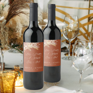 Foliage Duet Terracotta Botanical Bröllop Toast Vinflaska Etikett