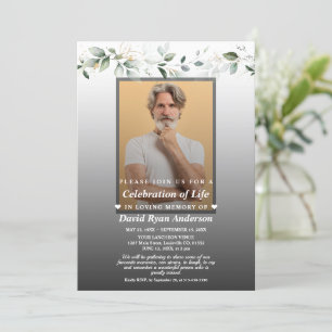Foliage Firande of Life Photo Funeral Memorial Inbjudningar