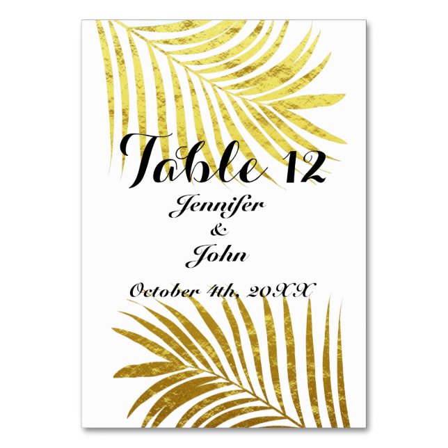 Foliage Gold Foil Löv handflatan White Bordsnummer (Framsidan)