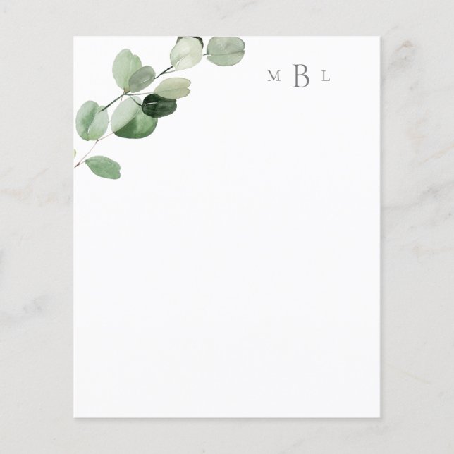 Foliage Grått Monogram Modern Stationery Papper (Framsida)