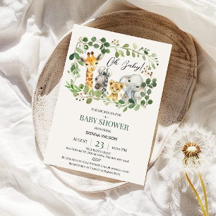 Foliage Greenery Gender Neutral Safari Baby Shower Inbjudningar