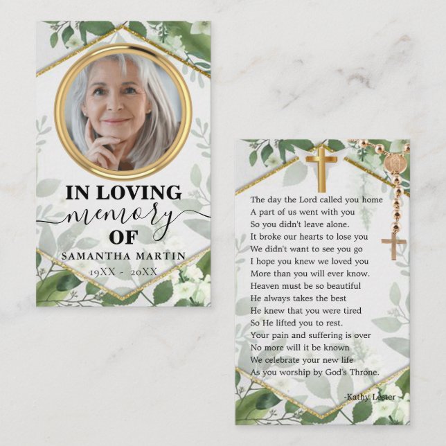 Foliage Greenery Memorial Prayer Photo Card Visitkort (Fram/baksida)