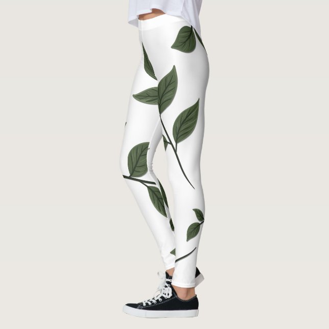 Foliage Grenar med Grönt Löv på White Leggings (Vänster)