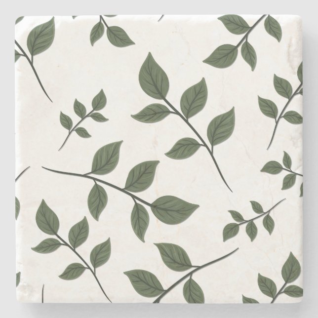 Foliage Grenar med Grönt Löv på White Stenunderlägg (Framsidan)