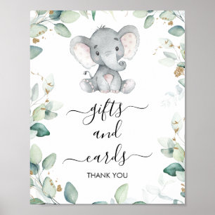 Foliage Grönt Guld Elephant Baby Shower-skylt Poster