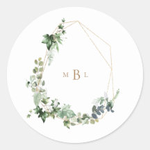 Foliage & Guld Monogram White Elegant bröllop