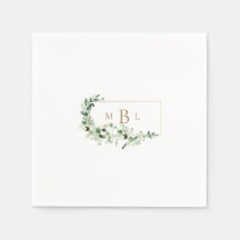 Foliage & Guld Monogram White Elegant Cocktail