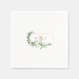 Foliage & Guld Monogram White Elegant Cocktail Pappersservett